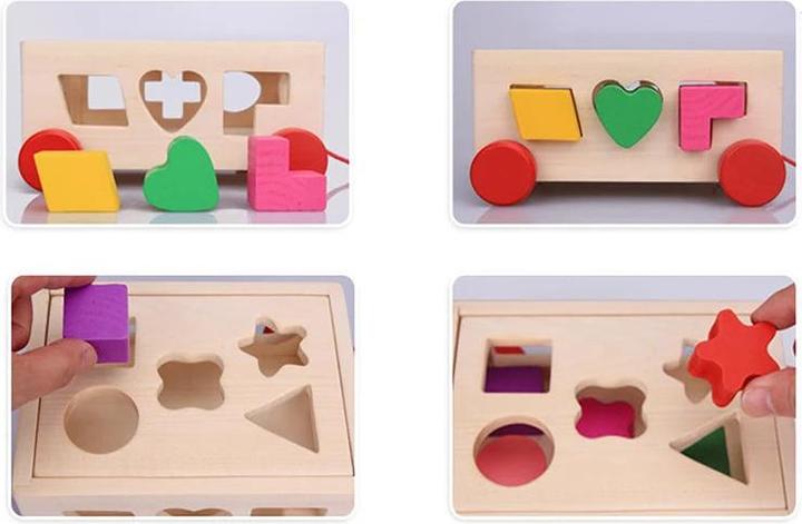 Immagine prodotto Activity Board Giocattolo a stampo in legno a forma di auto che si tira dietro, scatola di blocchi da abbinare per
