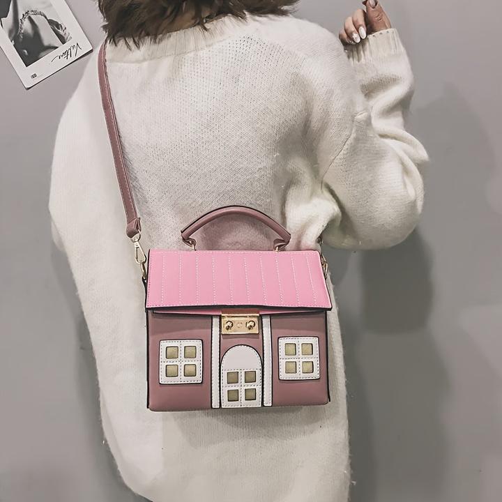 Produktbild Only-Bags.Store Charmante Messenger Bag in Form eines Hauses - Kunstleder Crossbody Purse mit geometrischem Muster