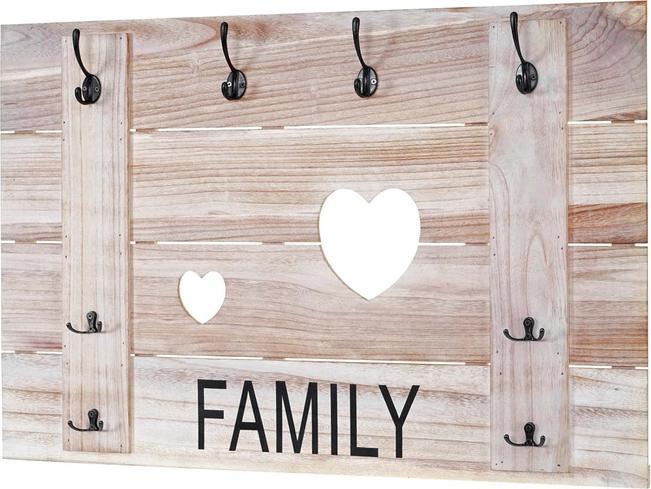 Actual product image Mendler Family wall coat rack, wardrobe panel coat rack, shabby look vintage, 8 hooks 60x90cm - natural