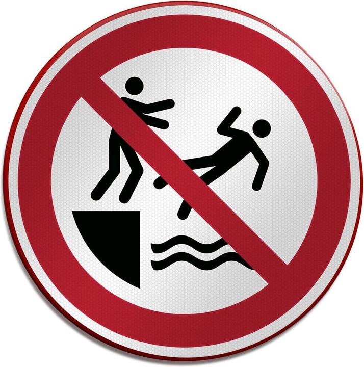 Actual product image Brady P/P062/NT/RFLBD-DIA400-1, ISO safety sign - Do not push into water, aluminium lami