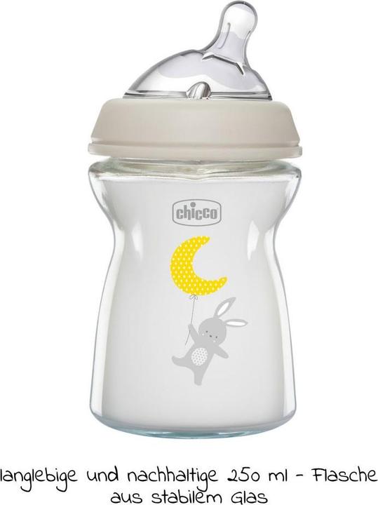 Actual product image Chicco Baby Bottle NATURAL FEELING Glass Teat Silicone Slow Flow UNI 0m+ (250 ml)