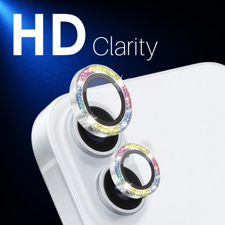 Actual product image Ueli Express Kamera Panzerglas Linsenschutz Glitzer (2 Piece, Apple iPhone 16 Plus, Apple iPhone 16)