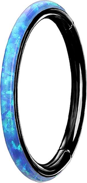 Produktbild Star Piercing Micro Segmentring klappbar schwarz seitlich Opal streifen blau (Chirurgenstahl 316L, ohne Messing)
