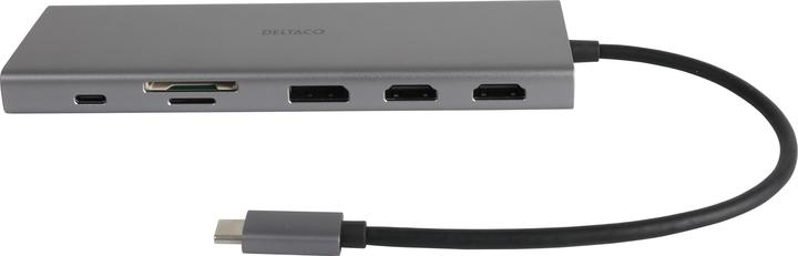 Produktbild Deltaco 12in1 USB-C Dockingstation 4K UHD/60Hz 85W silber (USB-C, 12 Ports)