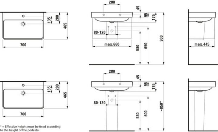 Actual product image Laufen Washbasin PRO S special version o ÜL 1 HL version 700x465mm white (465 mm, 700 mm)