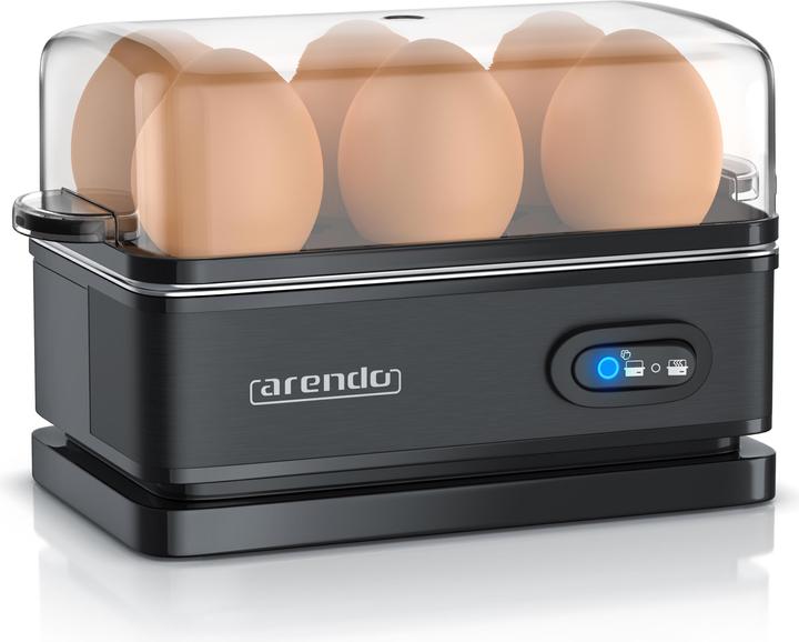 Produktbild Arendo Edelstahl Eierkocher 6-fach, 400 W, Edelstahl, Warmhaltefunktion, Härtegrad einstellbar, schwarz