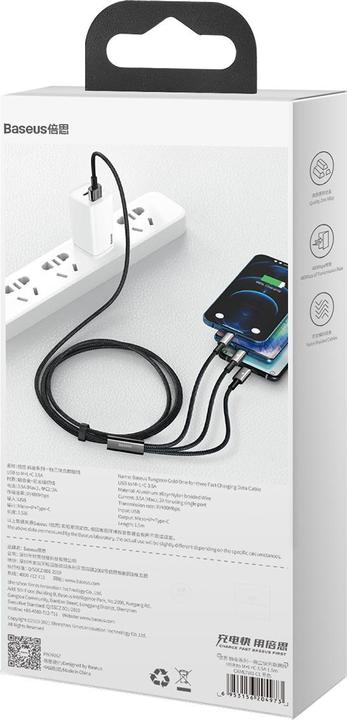 Produktbild Baseus USB A – USB C, Lightning, USB Micro B (1.50 m, USB 2.0, 66 W)