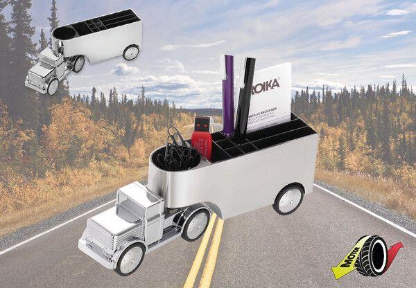 Image du produit Troika OFFICE TRUCKER Porte-crayons et distributeur de trombones, gris brillant