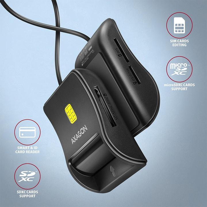 Actual product image Axagon CRE-SM3SD USB Smart Card & SD/microSD/SIM Card FlatReader (USB 2.0)