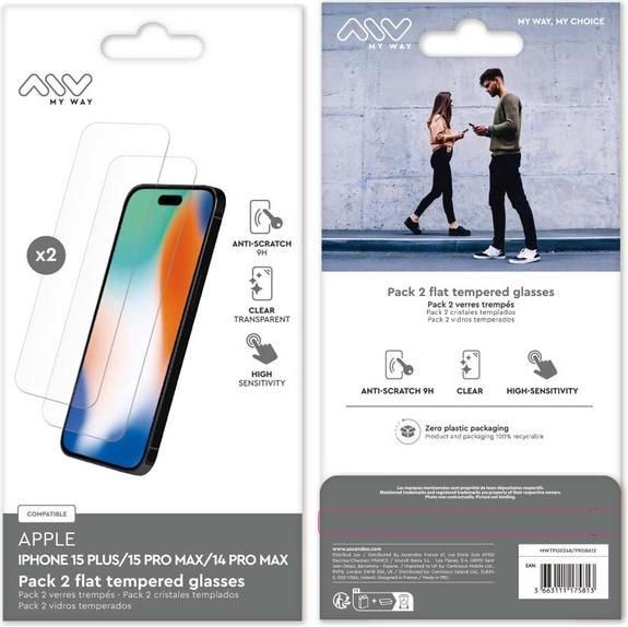 Actual product image My Way Scratch-resistant glass film (2 Piece, Apple iPhone 15 Plus, Apple iPhone 14 Pro Max, Apple iPhone 15 Pro Max)
