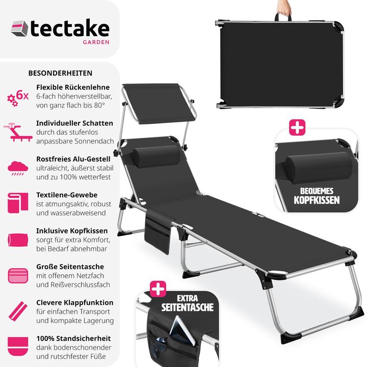 Produktbild tectake Sonnenliege Aurelie aus Aluminium, 6-stufig (218 cm)