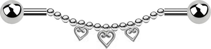 Produktbild Star Piercing Barbell silber zwei Kugeln Kette drei Herzen (Chirurgenstahl 316L, ohne Messing)