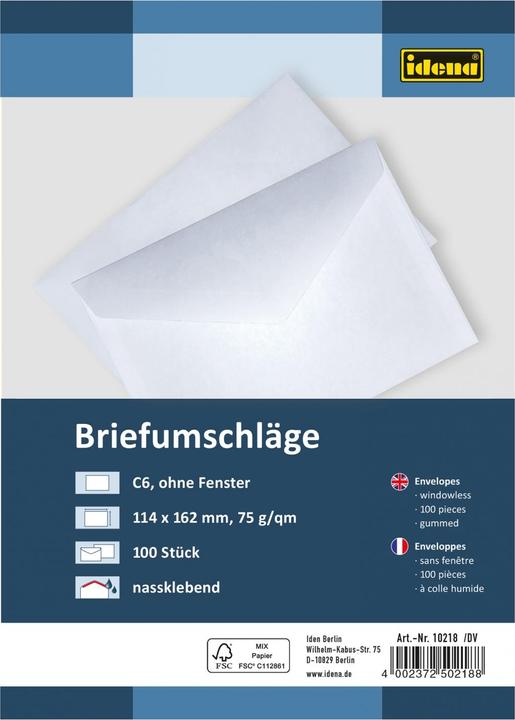 Idena BU C6 weiss 75g 100er nk o.F. FSC-Mix (C6, 100 x)