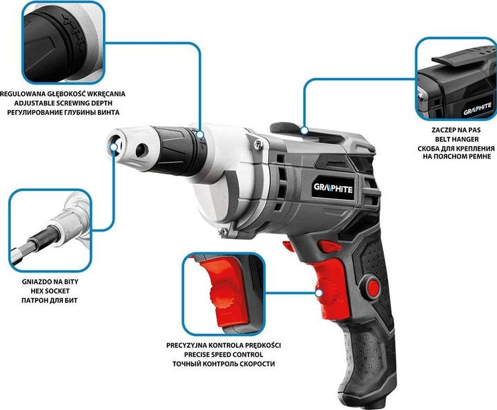 Immagine prodotto Graphite Trapano di rete - 520 W, 0-4200 giri min. 1, una custodia (Corrente elettrica)