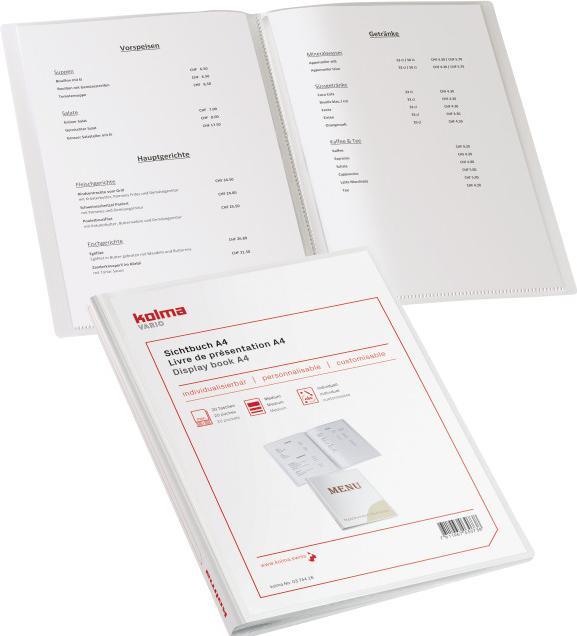 Valeurs nutritives et ingrédients Kolma Livret de présentation Vario A4 avec 20 pochettes blanc (A4, 1 x)