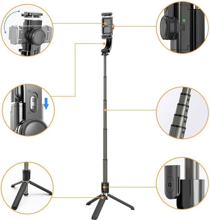 Produktbild Apfelkiste Gimbal 1-Achsen Stabilisator Selfie Stick Tripod Dreibein Stativ Halterung (Smartphone)