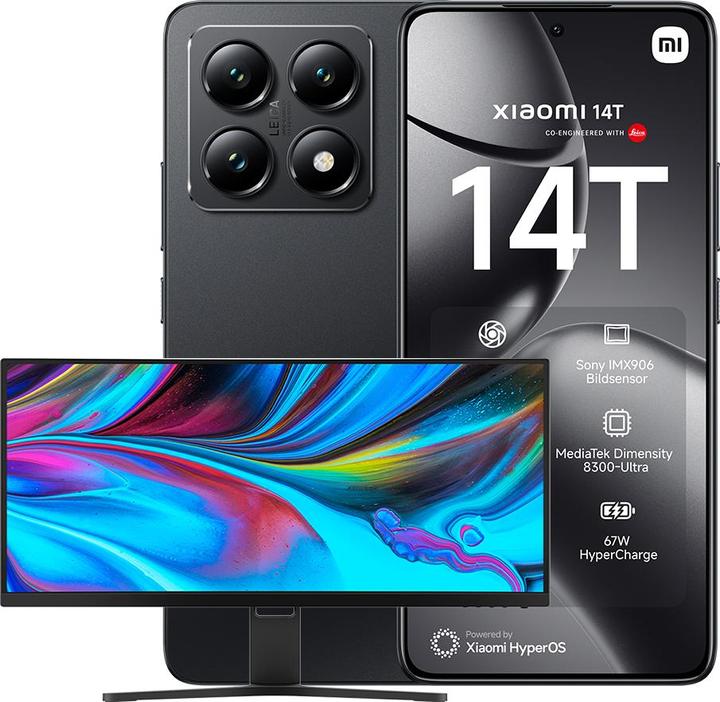 Xiaomi Pacchetto di lancio 14T + Monitor da gioco curvo da 30 pollici (256 GB, Titano Nero, 6.67", Doppia SIM, 50 Mpx, 5G)