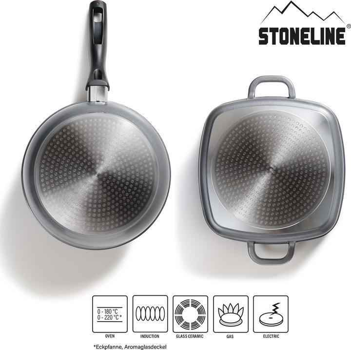 Produktbild Stoneline Kochgeschirr-Set 13 teilig mit Deckeln, beschichtete Töpfe, Pfannen Induktion geeignet (32 cm, Stielkasserolle, Kochtopf, Bratpfanne, Aluminium)