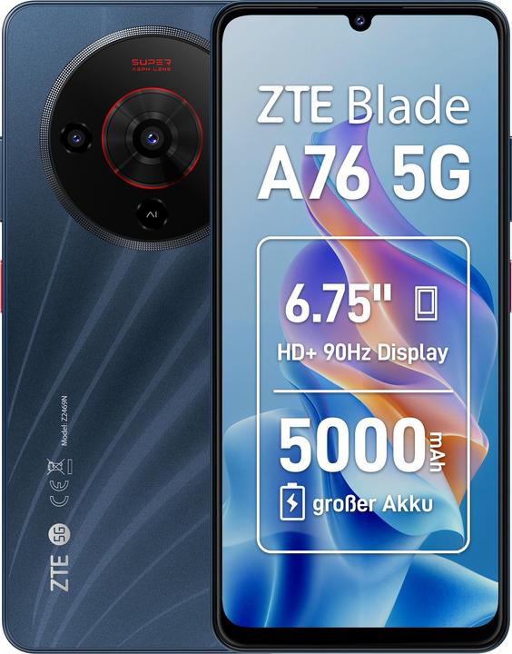 Actual product image ZTE BLADE A76 5G / 4GB / 128GB / Black (128 GB, Stardust Black, 6.75", Dual SIM, 7.99 Mpx, 5G)