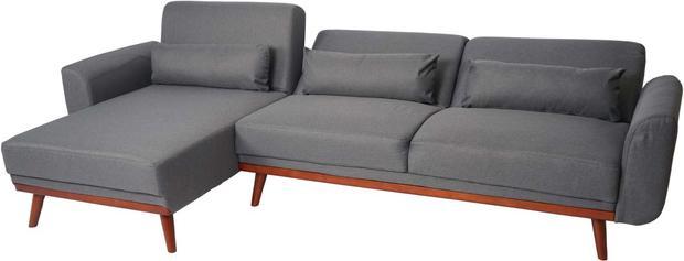 Produktbild Swisshandel24 Sofa, Couch Ecksofa, L-Form 3-Sitzer Liegefläche Schlaffunktion Stoff/Textil anthrazit-grau (Ecksofa)