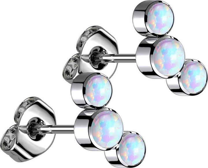 Star Piercing Threadless Ohrstecker silber drei Opale weiss (Titan G23, ohne Messing)