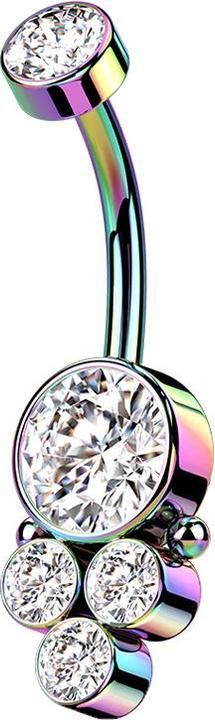 Star Piercing Banane Innengewinde farbig Scheibe mit Kristall und vier Kristallen (ohne Messing, Chirurgenstahl 316L)