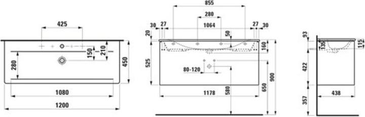 Produktbild Laufen Palace møbelpk 120 hv - møbelpakke 120cm, alugreb, softclose, mathvid
