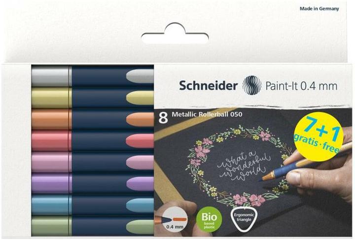 Produktbild Schneider Rollerball Paint-it (gold metallic, vintage green metallic, vintage red metallic, Silver Metallic, polar blue metallic, frosted violet metallic, Rose Metallic, Copper Metallic, 8 x)