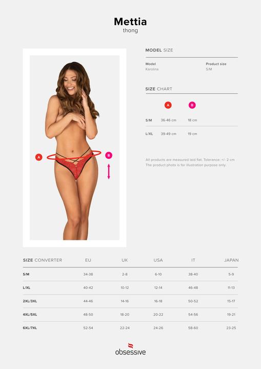 Produktbild Obsessive Mettia Sexy Lace Thong - Black/Red (S/M)