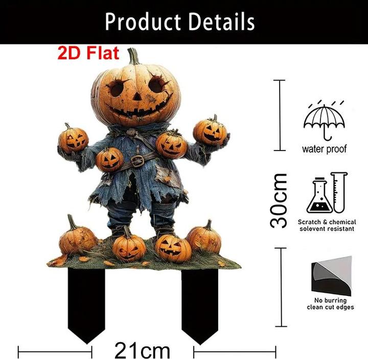 Actual product image Cbx Enchanting pumpkin head scarecrow 2D garden plug, Halloween decoration, autumn decoration