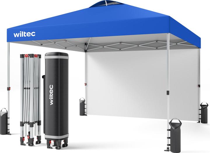 Actual product image Wiltec Pop up gazebo 3x3m blue side section wheels garden gazebo folding gazebo (300 cm, 300 cm)