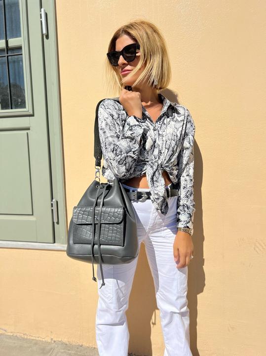 Produktbild Only-Bags.Store Leder Bucket Bag, Lederhandtasche, graue Handtasche, Bucket Purse, Umhängetasche, aus