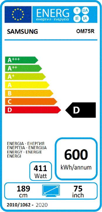 Energie-Label Samsung Public Display Semi-Outdoor OM75R (3840 x 2160 Pixel, 75")