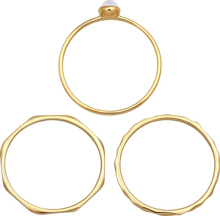 Immagine prodotto Elli PREMIUM Anello Solitario Pietra di Luna 3 pezzi Set di anelli 375 Oro Giallo (54, 375/9 K)