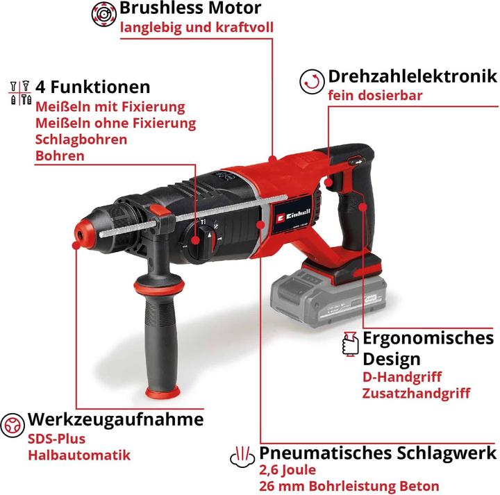 Actual product image Einhell TP-HD 18/26 D Li BL SDS-Plus cordless hammer drill 18V Li-Ion brushless, without battery, without (Rechargeable battery operated)
