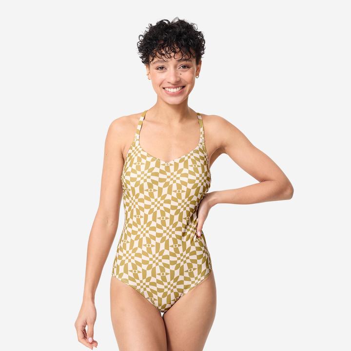 Actual product image Nabaiji Badeanzug Damen - Lila Psychodam olivgrün (XL)