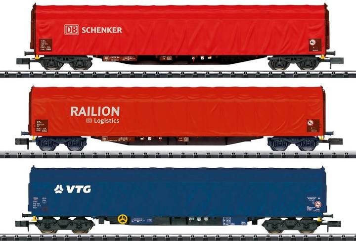 Actual product image MiniTrix T18801 Rils sliding tarpaulin wagon of the DB AG and the AAE/VTG, set of 3 (Track N)