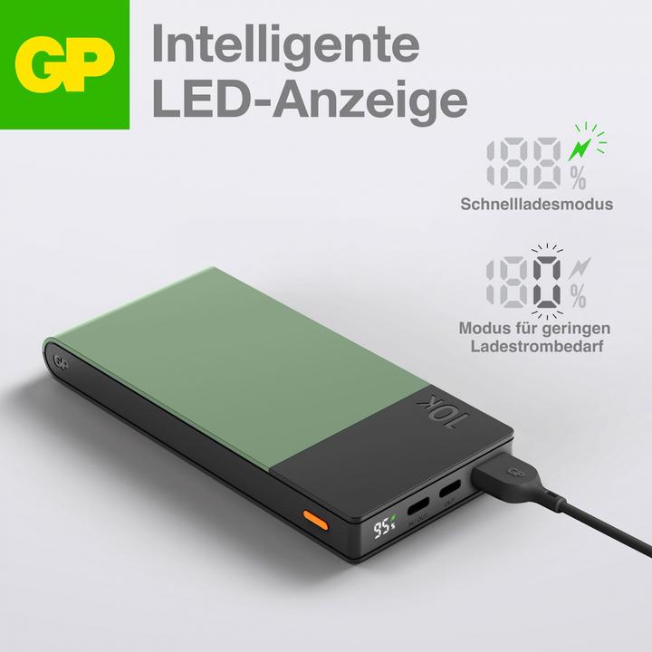 Actual product image GP Batteries GP PowerBank M2+ 10C 10000mAh 2xUSB-C/1xUSB-A green LED display (10000 mAh, 22.50 W, 37 Wh)