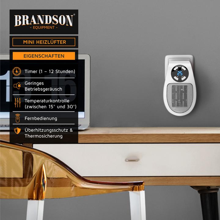 Image du produit Brandson Mini ventilateur de poche 500 W, chauffage céramique pour salle de bain avec contrôle de la (500 W)