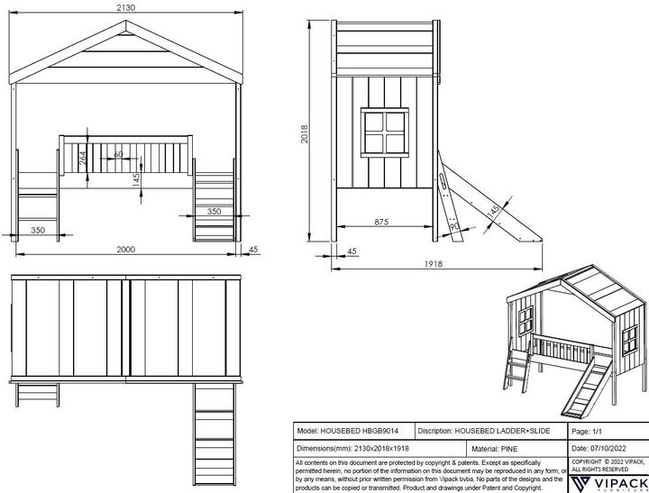 Image du produit Vipack Lit Cabane Echelle+Toboggan Blanc (90 x 200 cm)