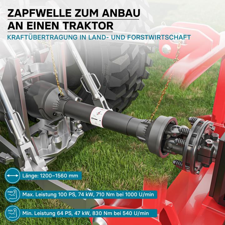 Produktbild Wiltec Zapfwelle T6 Gelenkwelle 1200-1560mm 830Nm 540U/min PTO-Shaft 74kW 1 3/8" 6 Zahn