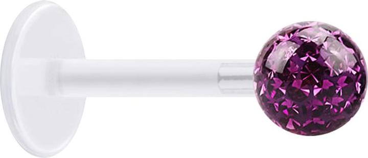 Star Piercing Micro Labret transparent mit Kristallkugel violett und Epoxy Schutzschicht (Chirurgenstahl 316L, ohne Messing, Bioflex)