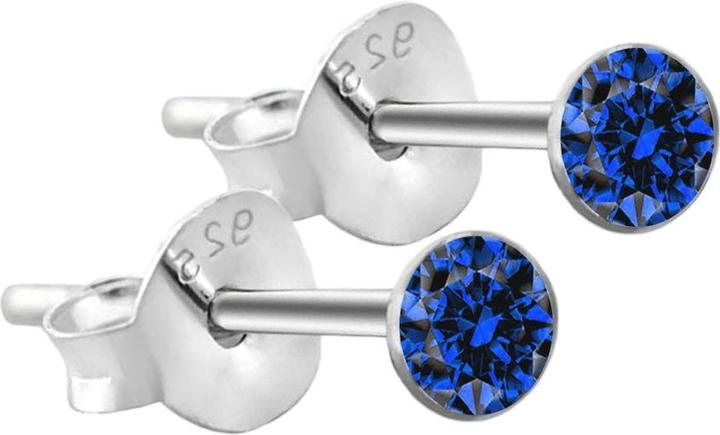 Image du produit Star Piercing Clou d'oreille rond en argent massif 925 avec cristal bleu foncé (sans laiton, Argent sterling 925)
