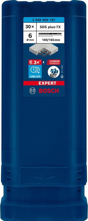 Immagine prodotto Bosch Professional Zubehör Punte per martello EXPERT SDS plus-7X, 6 x 100 x 165 mm, 30 pezzi. (6 millimetri)