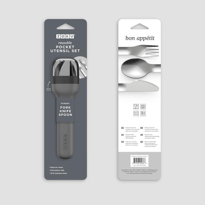 Produktbild ZOKU Besteck-Set To Go, 3-teilig Charcoal (3 Stück)