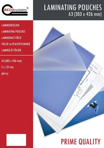 Actual product image RECOsystems Laminierfolien, 303 mm x 426 mm, DIN A3, Stärke 2 x 125 Micron, glänzend (A3, 100 Piece, 125 µm)
