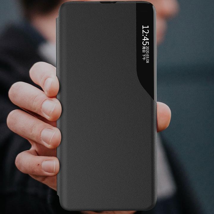 Productafbeelding Hurtel Eco Leather View hoesje voor Samsung Galaxy S23+ met inklapbare standaard zwart (Samsung Galaxy S23+)