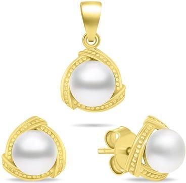 Brilio Silver - Gold Plated Genuine Pearl Jewelry Set SET268Y (Earrings. Pendant)