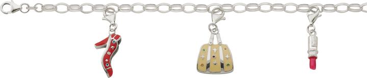 Image du produit Bijou Classic Charmbracelet weiss mit Schuh, Tasche und Lippenstift 19 cm (19 cm, Argent)