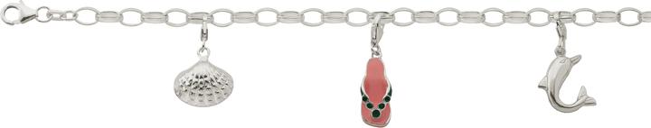 Actual product image Bijou Classic Charmbracelet weiss mit Muschel, Flipp-Flopp und Delfin 19 cm (19 cm, Silver)